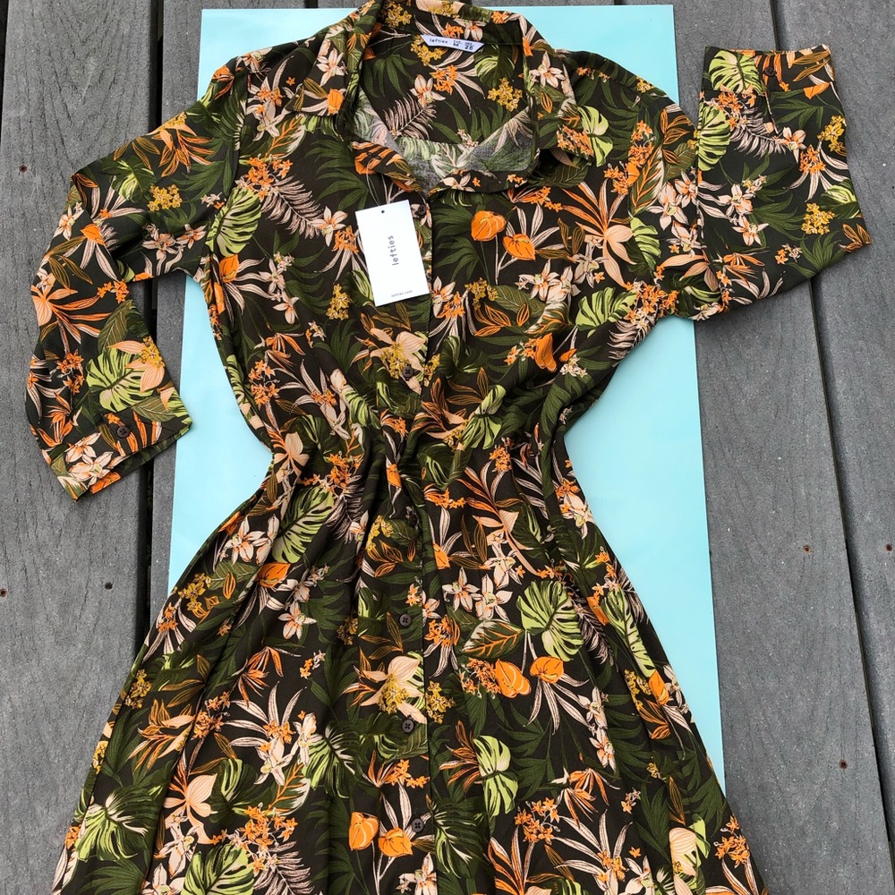 Tropical Print Shirt Dress